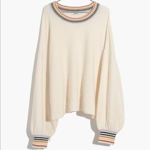 Madewell Rainbow-Trim Gladwell Balloon-Sleeve Pullover Sweater XS